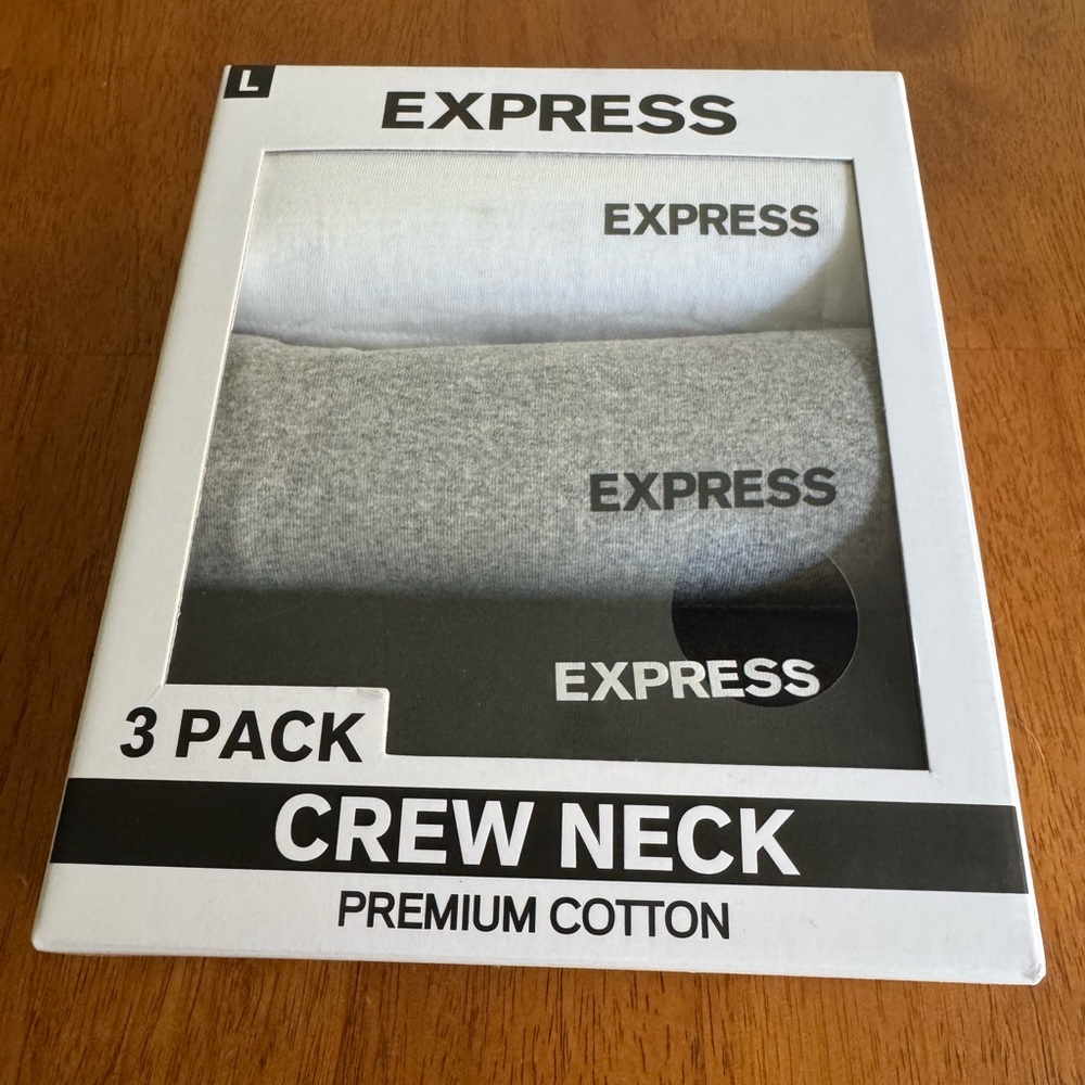 Express Crew Neck Undershirts 3-Pack in White, Gray, Black